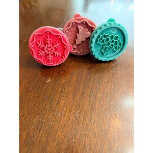 Christmas-Themed Wooden Handle Cookie Stamps Set Of 3 - Snowflake Tree Holly Des